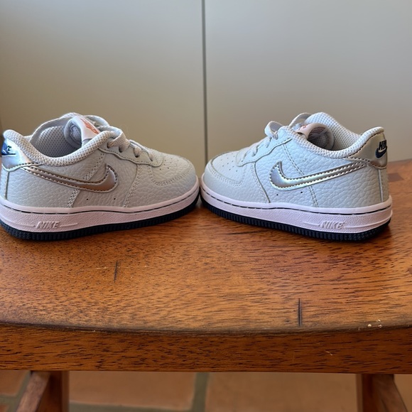 Worn once for a wedding, Nike Air Force 1s, in grey, navy sole, and silver Nike - Picture 6 of 7